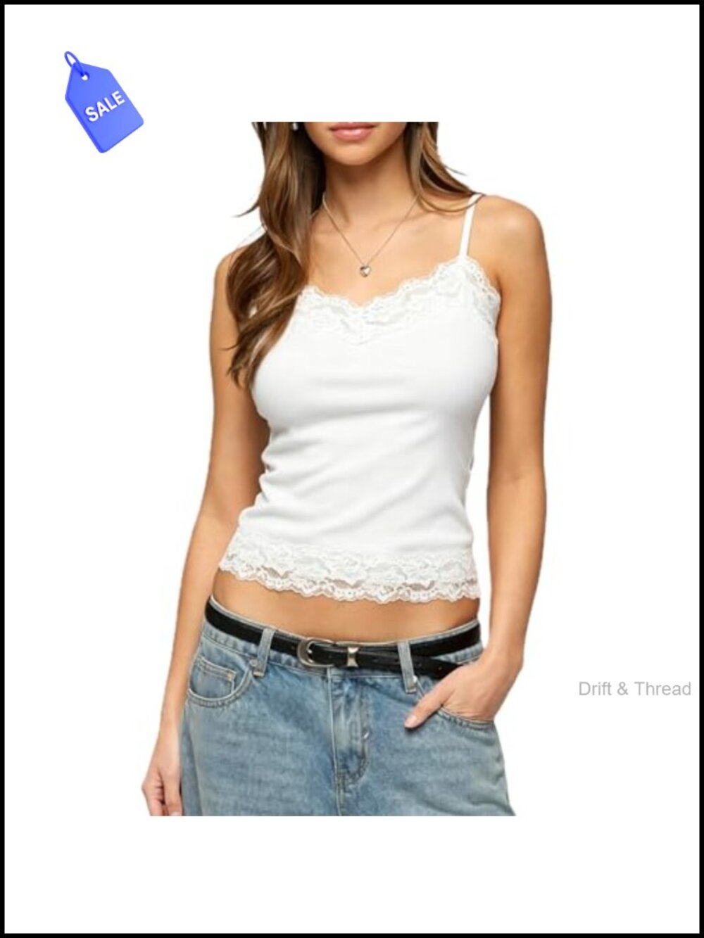 Lace Trim Crop Cami Tank Top V Neck Floral Y2K Adjustable Spaghetti Straps